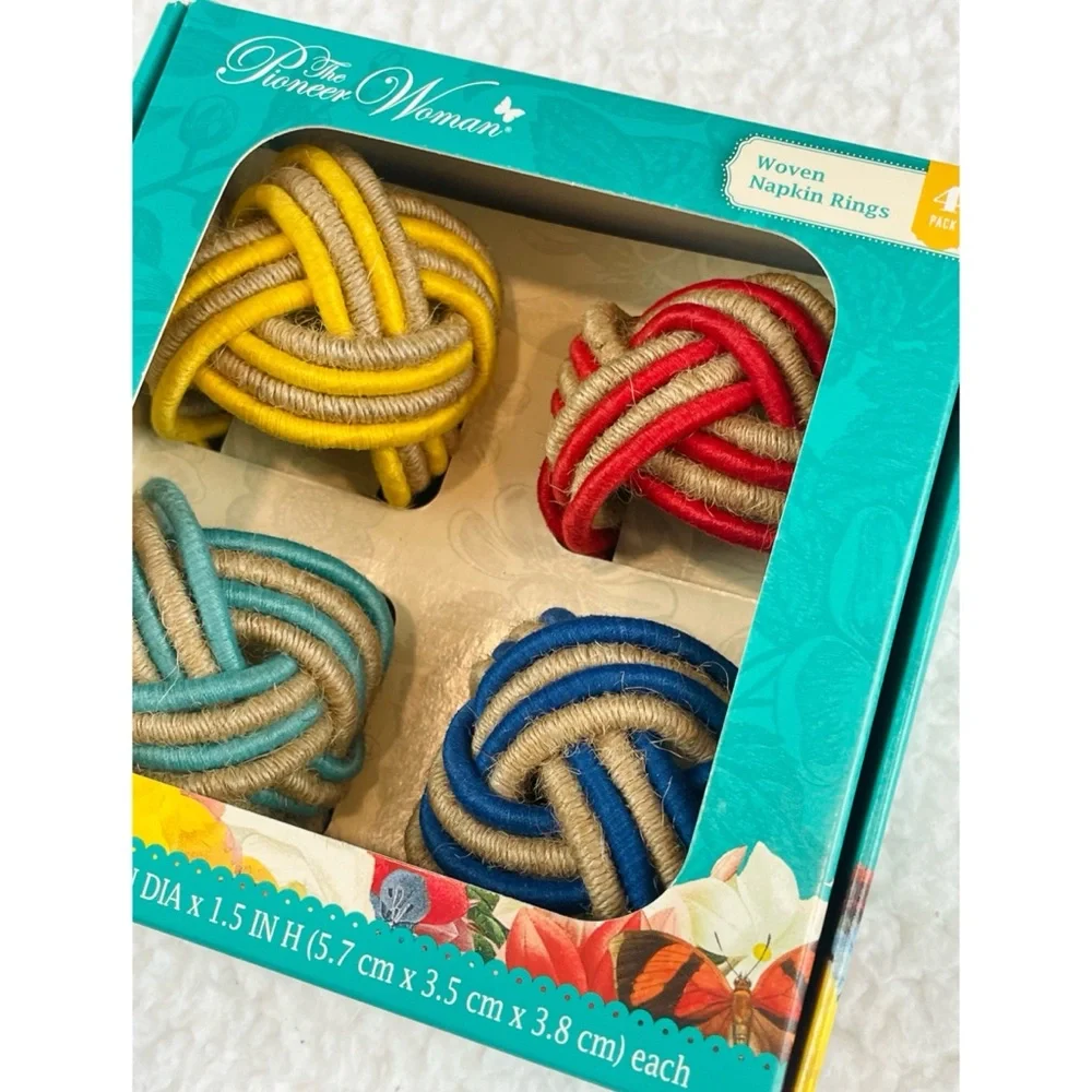 (NIB) THE PIONEER WOMAN • Multicolored Woven Napkin Ring Set - Picture 4 of 10